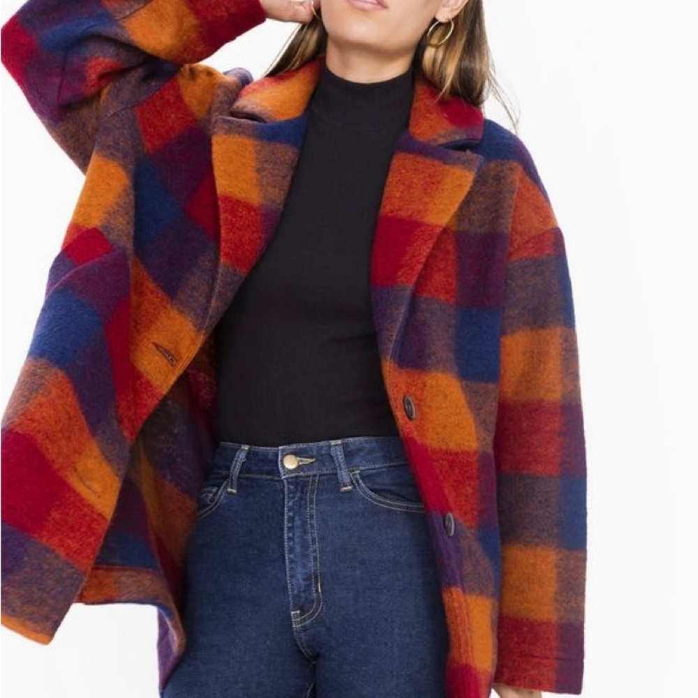 American Apparel Plaid Wool Coat, Size Medium